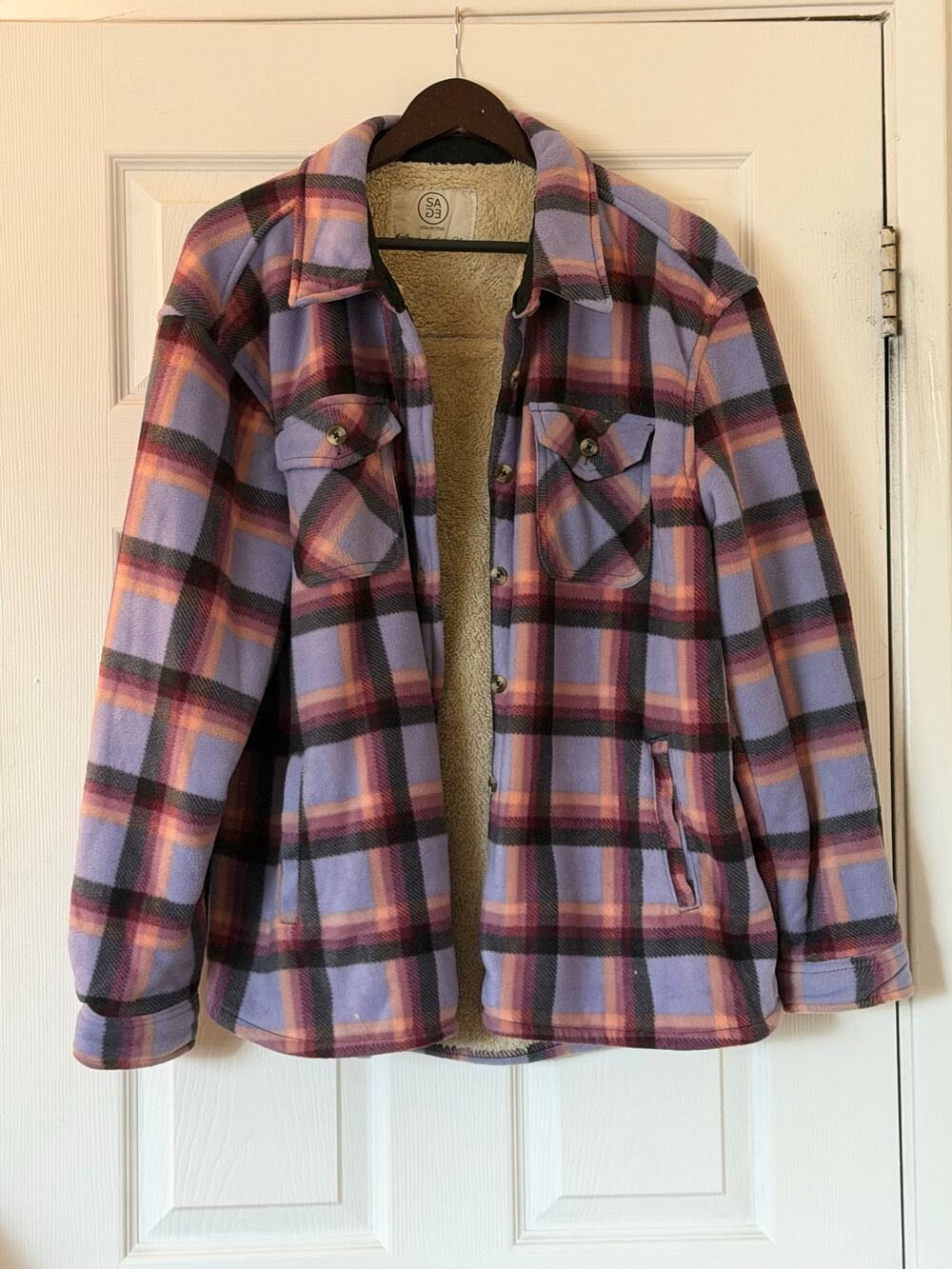 Sage Collective XXL Purple Plaid Sherpa Lined Shacket Jacket